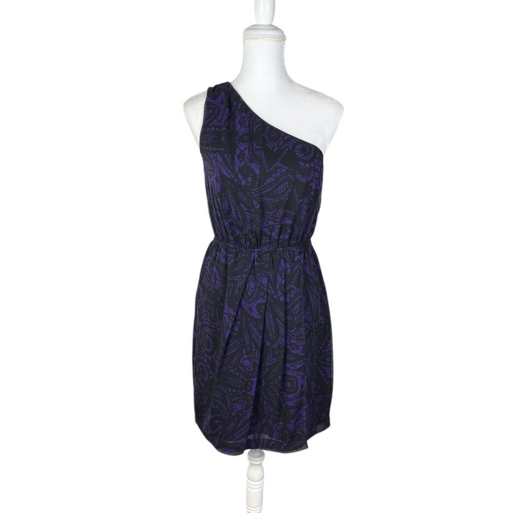 Express‎ Purple Black One Shoulder Chiffon Sheath Cocktail Dress Size Small
